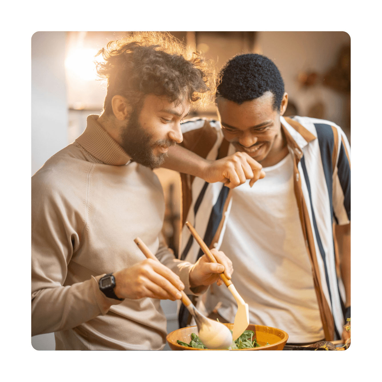 A couple cooking together at home