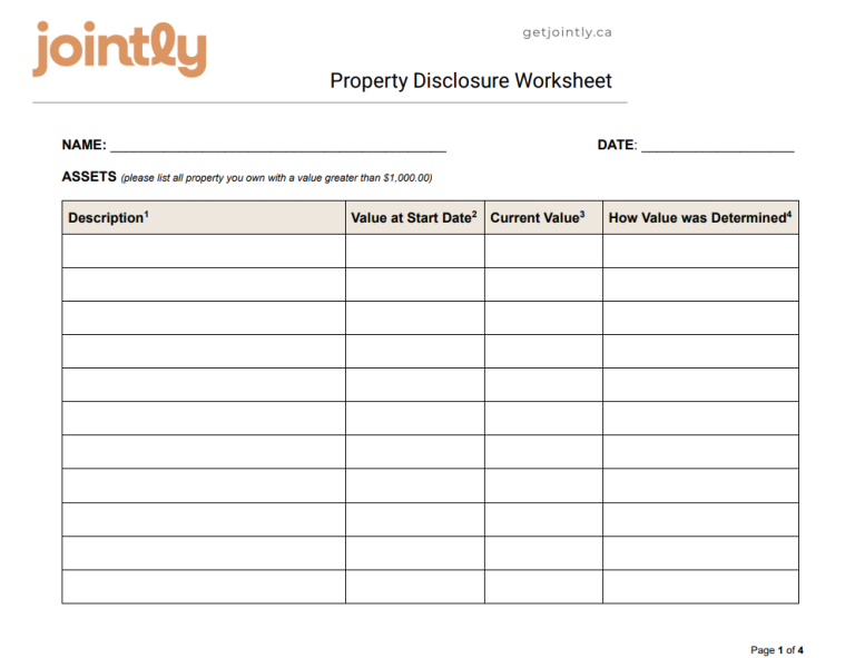 Jointly disclosure worksheet